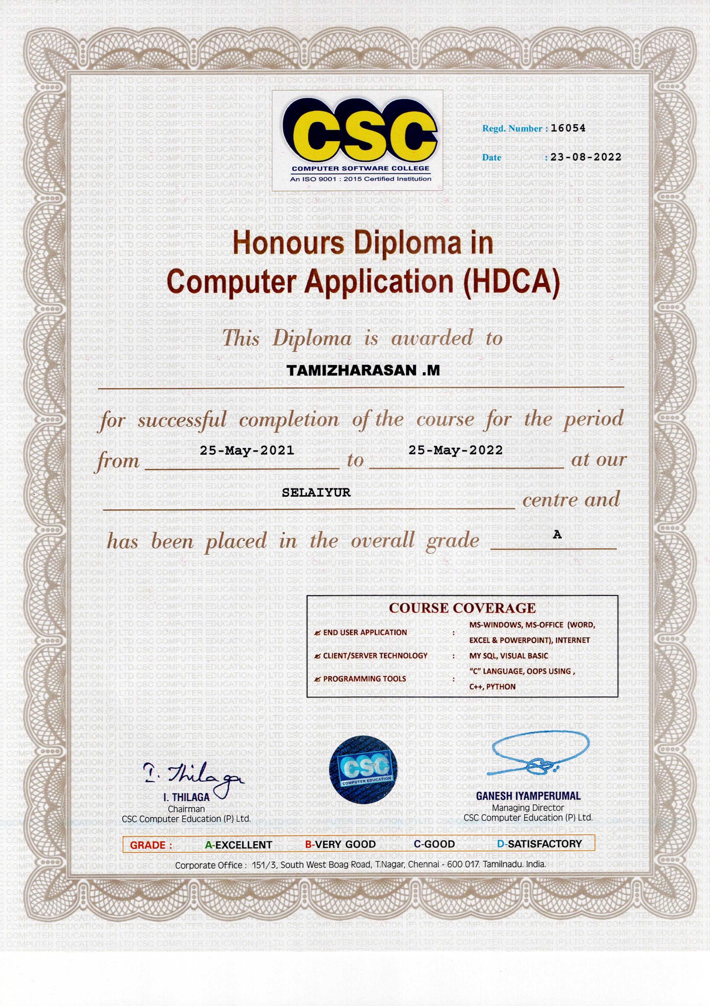 Honours Diploma in Computer Application (HDCA) image